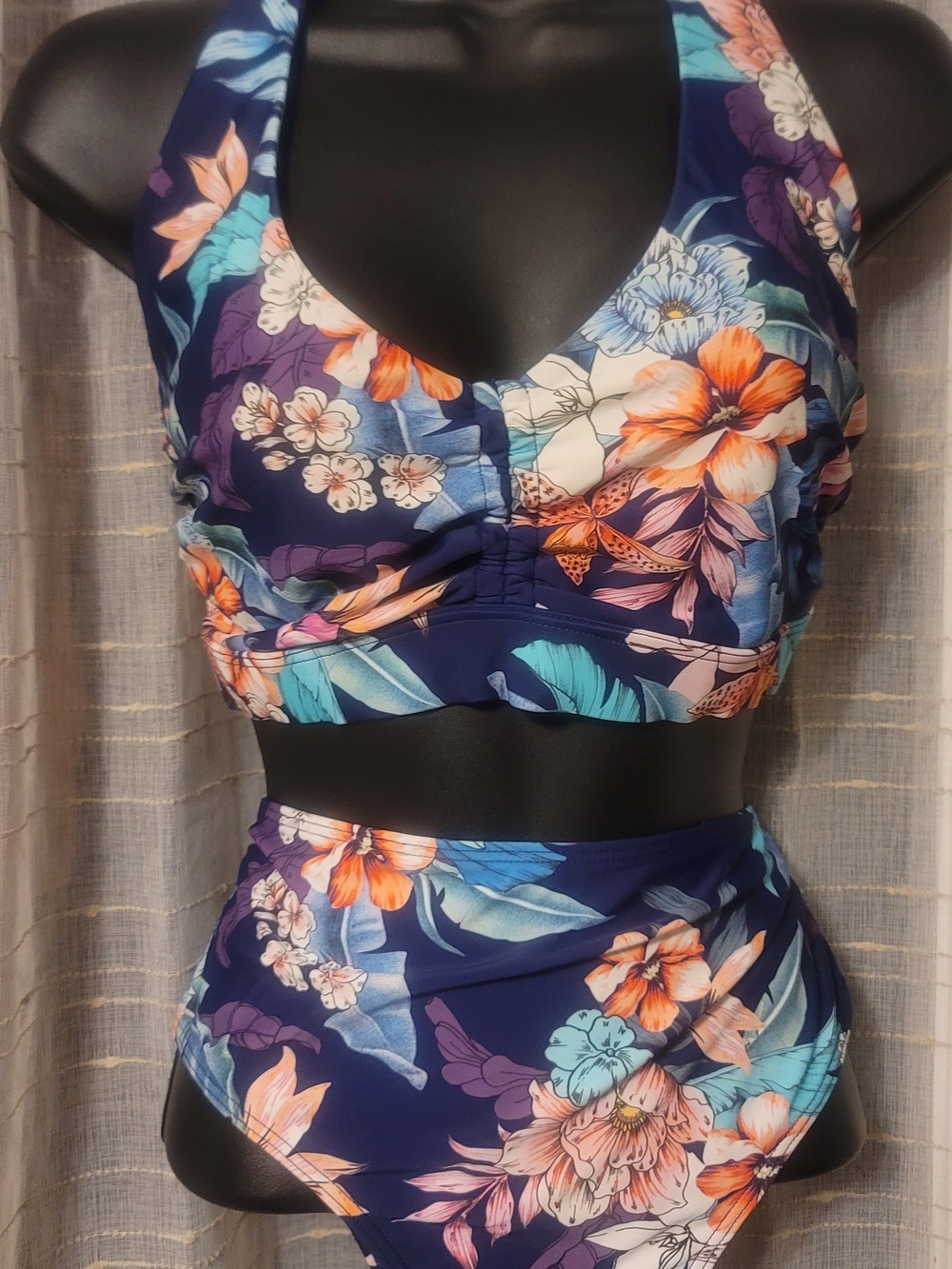 VENUS Navy Floral High-Waist Bikini Set